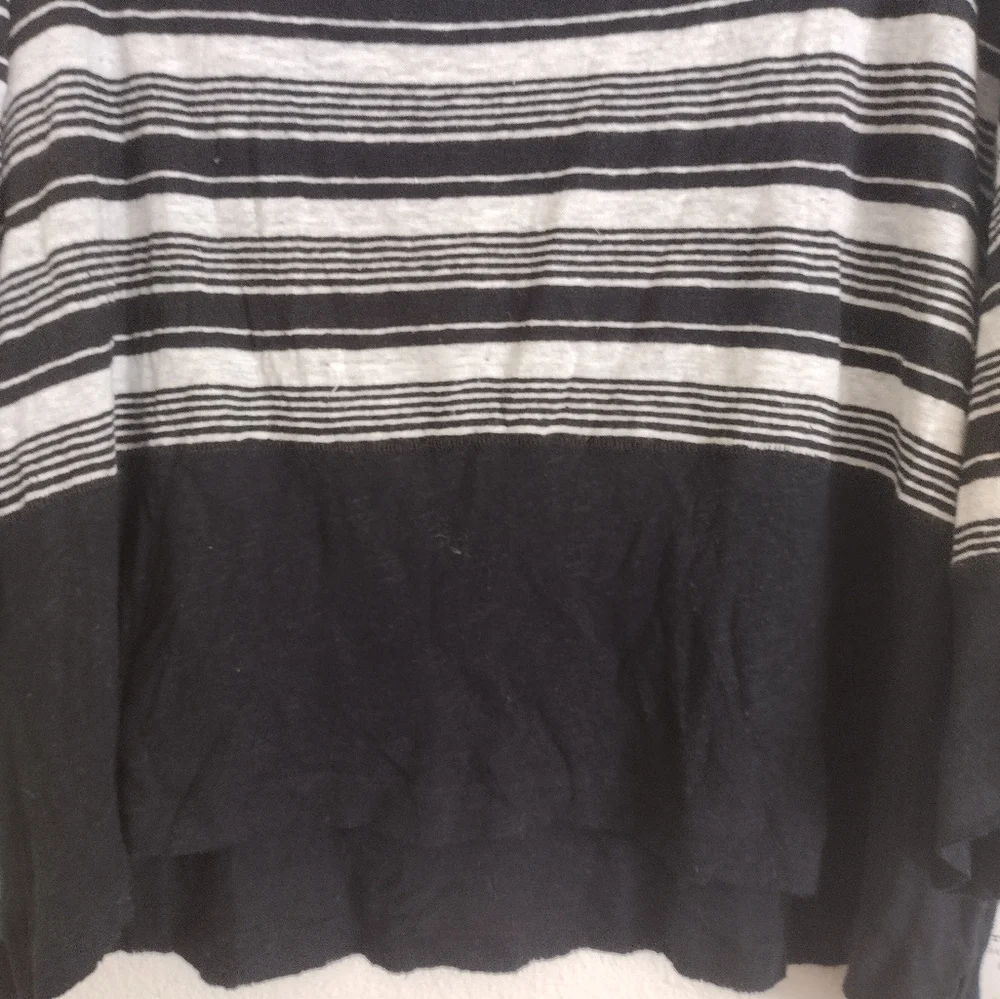Free People Black White Sea Side Striped Cotton Linen Blend Sweater Size Large